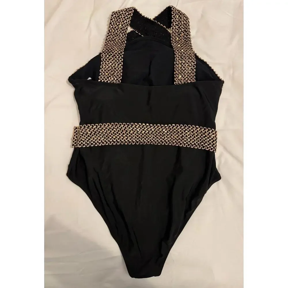 Women's Swimsuit Black and Gold One Piece with Matching Shorts - Size 3XL NWOT - Picture 4 of 10